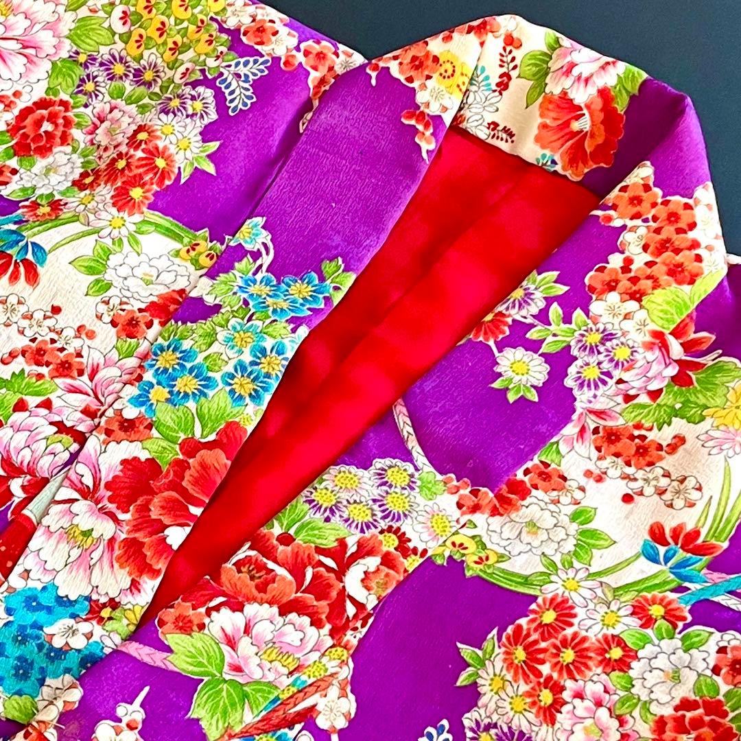 正絹 アンティーク着物 七五三 ◇鼓 地紙 花丸紋 古典柄