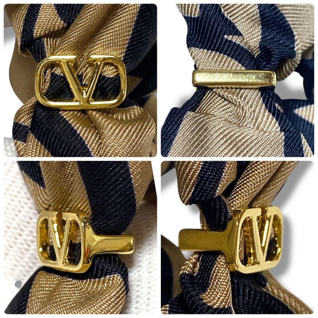 VALENTINO 良品 ゴールドV金具 ストライプ サテンシュシュ 2点セット