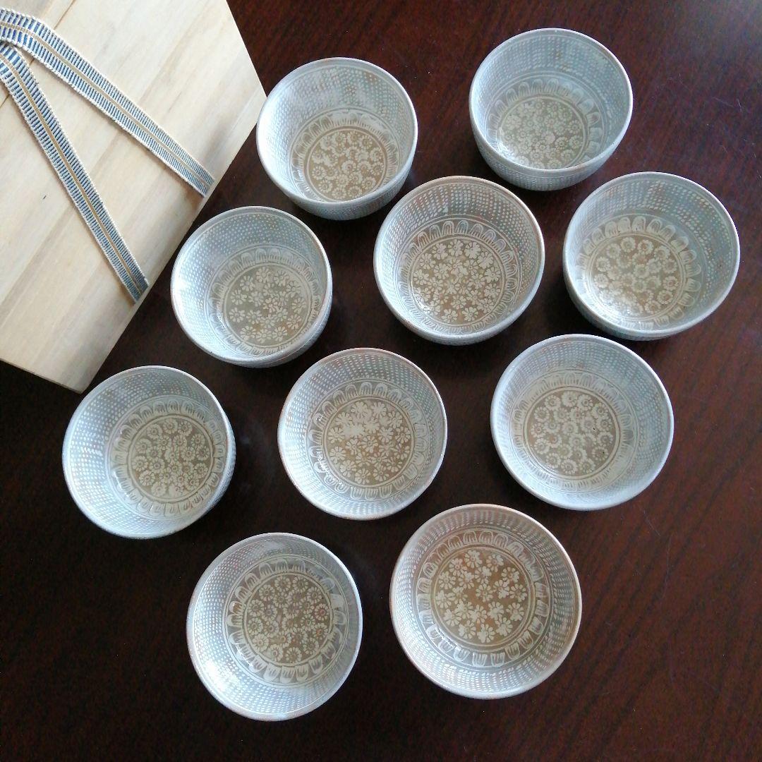 萬古焼　楽山窯　三島手汲出碗　10客　8.5cm