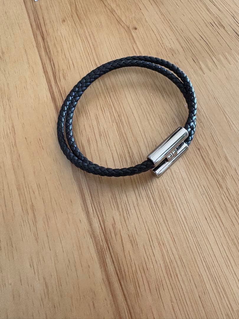 HERMES ブラックレザーダブルラップブレスレット【箱・布袋付き】