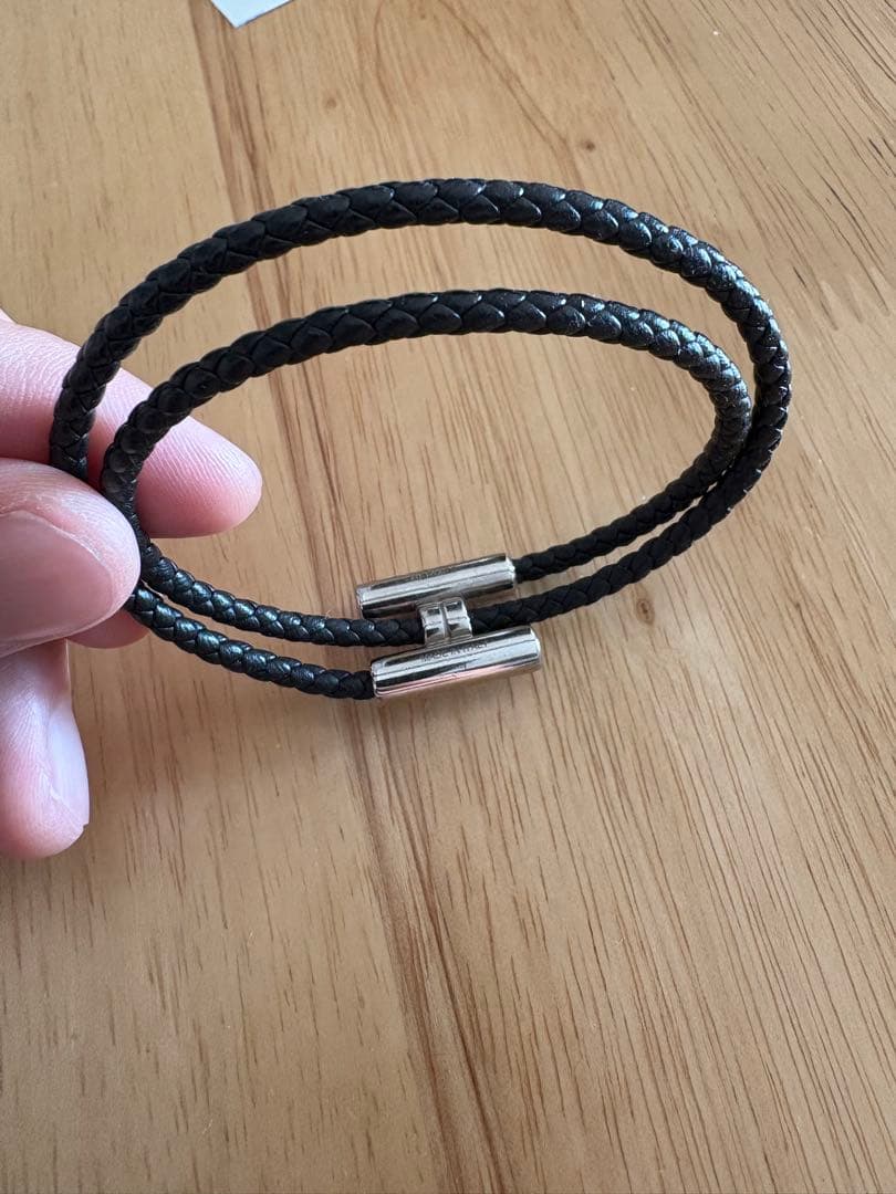 HERMES ブラックレザーダブルラップブレスレット【箱・布袋付き】