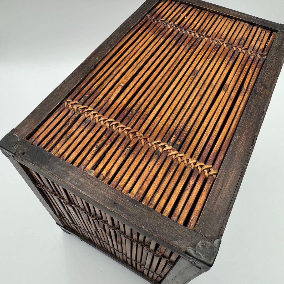 【竹編小箪笥　煎茶器局】茶道具　小物入れ　時代　茶器　竹細工