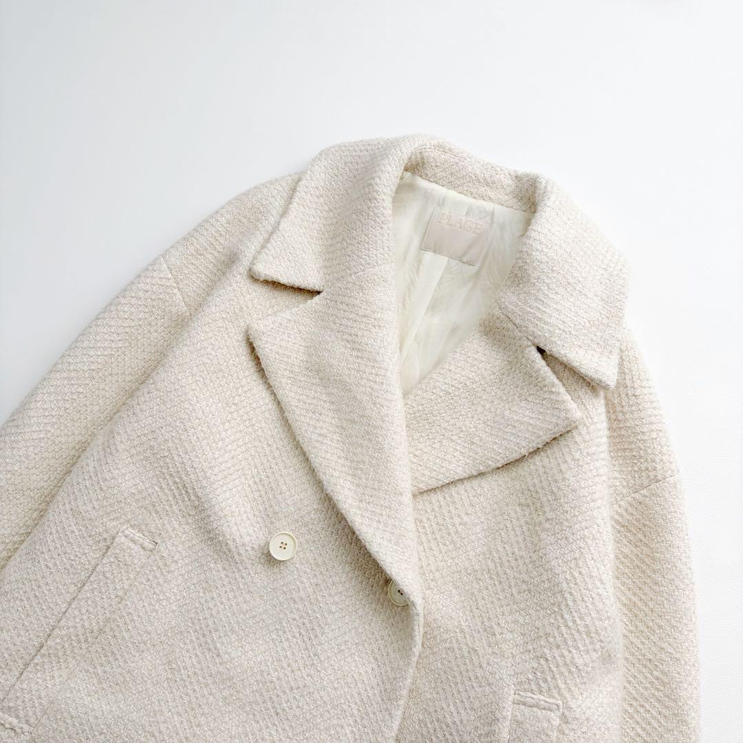 美品　プラージュ GIOLICA ヘリンボン コクーンコート ツイード ホワイト