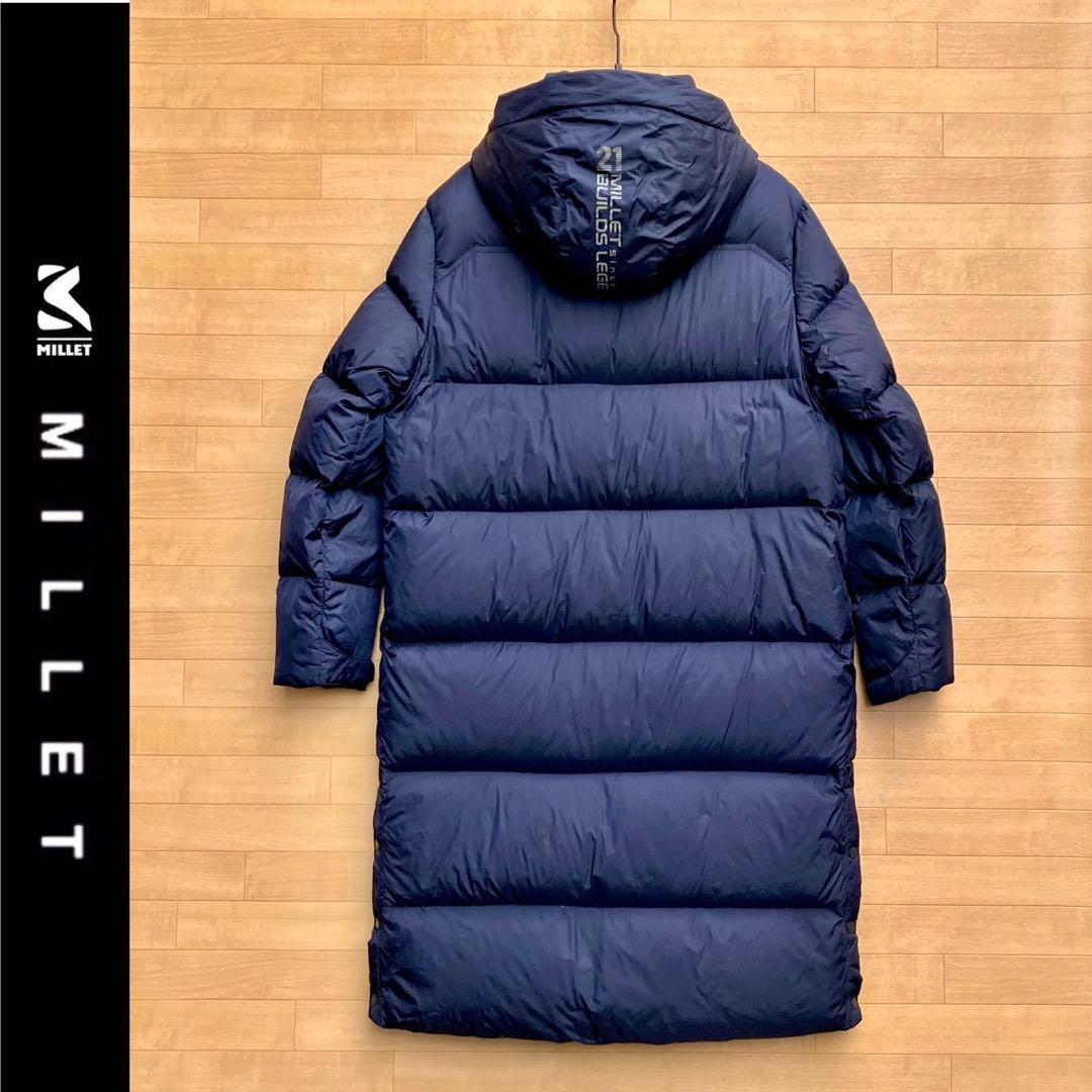 L ミレー ダウンコート ロングダウンジャケット ベンチコート 紺 millet