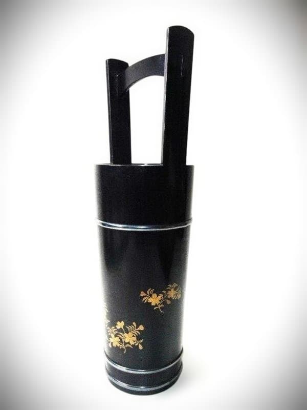 加賀塗師 砺波宗斎 桜花文 桶樽型 花生 天然木 本漆器 時代物