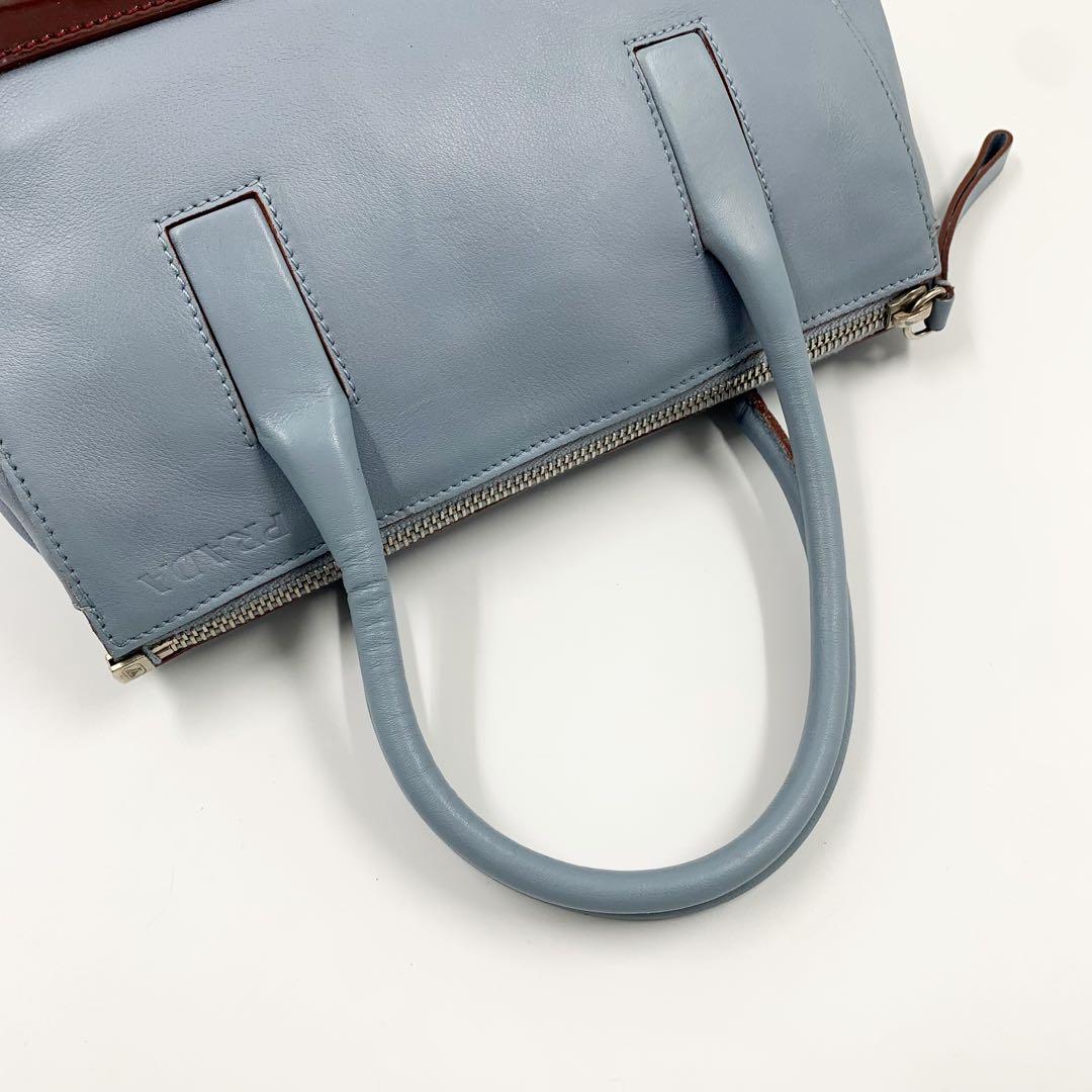 【✨美品✨】プラダ ミニボストンバッグ レザー ライトブルー 財布付き