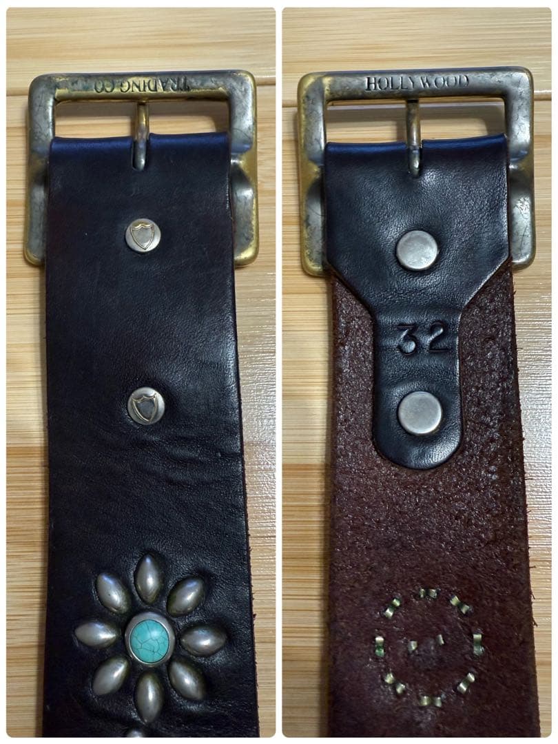 ⭐️HTC⭐️ フラワーターコイズ ⭐️ブラックレザー(茶芯)⭐️ニッケルスタッズ⭐️32