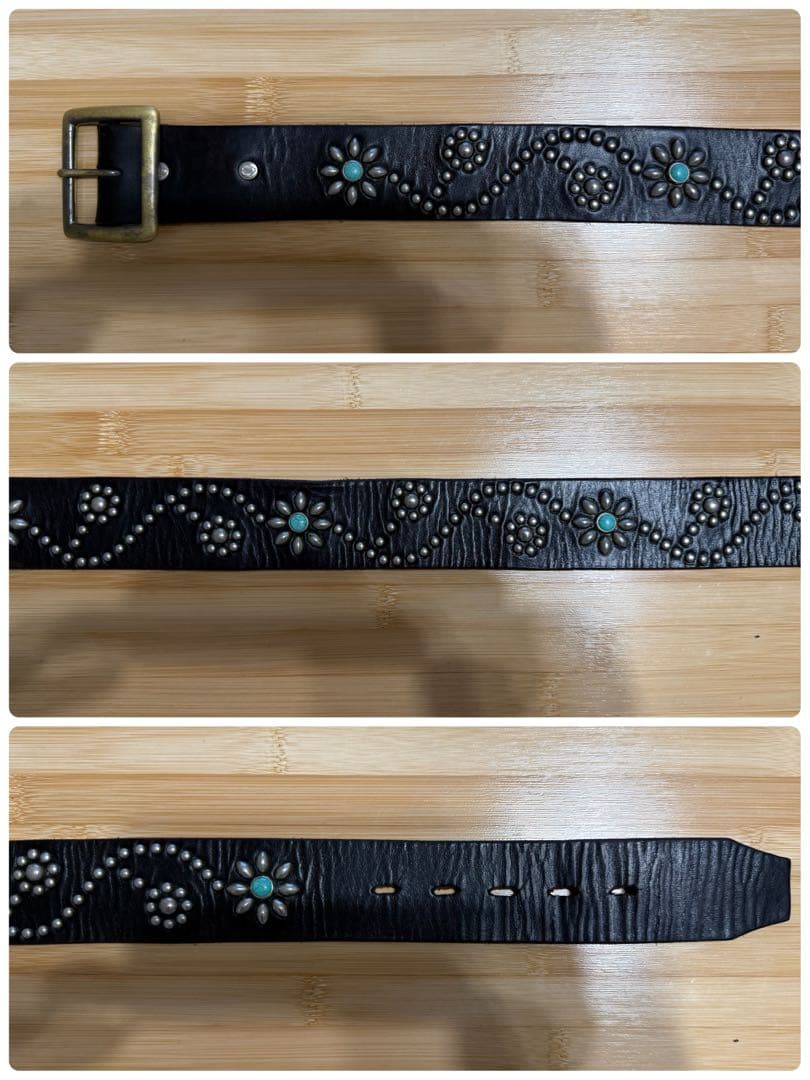 ⭐️HTC⭐️ フラワーターコイズ ⭐️ブラックレザー(茶芯)⭐️ニッケルスタッズ⭐️32