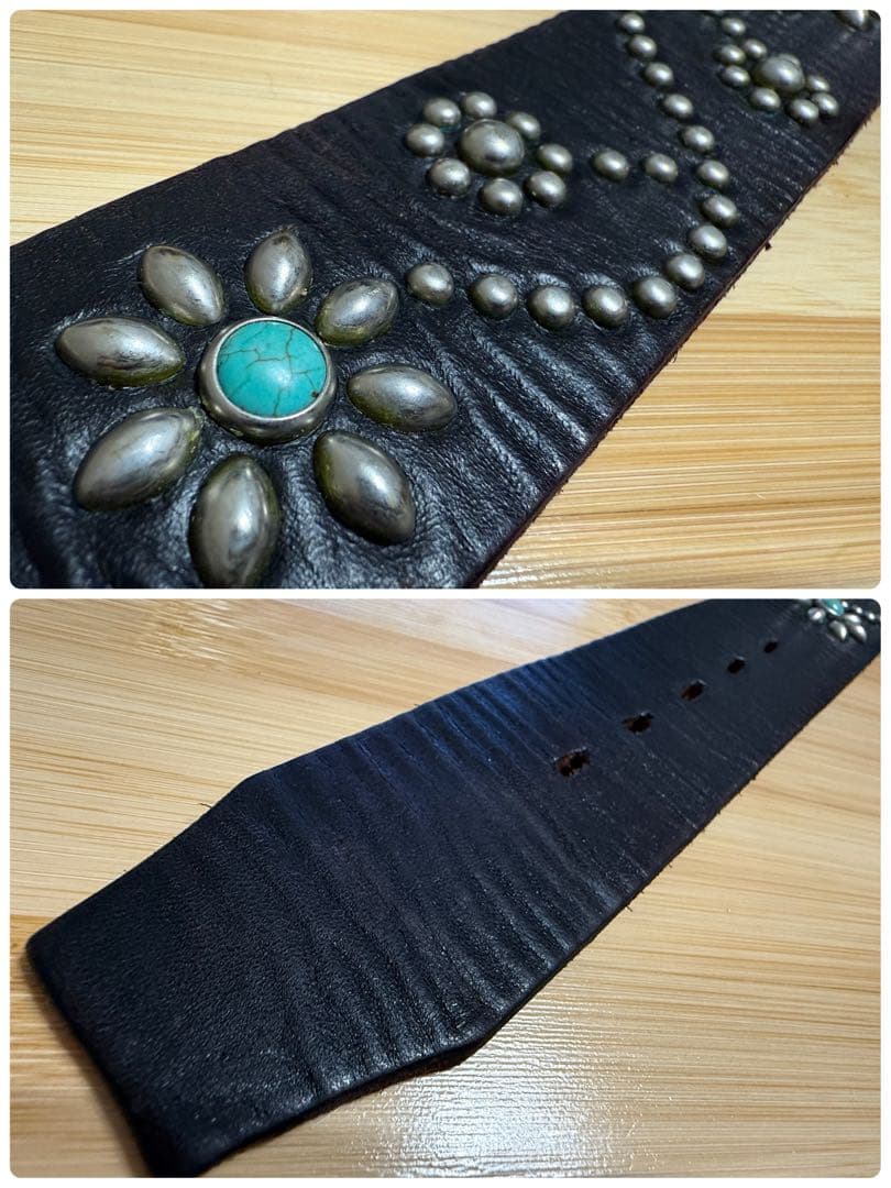 ⭐️HTC⭐️ フラワーターコイズ ⭐️ブラックレザー(茶芯)⭐️ニッケルスタッズ⭐️32