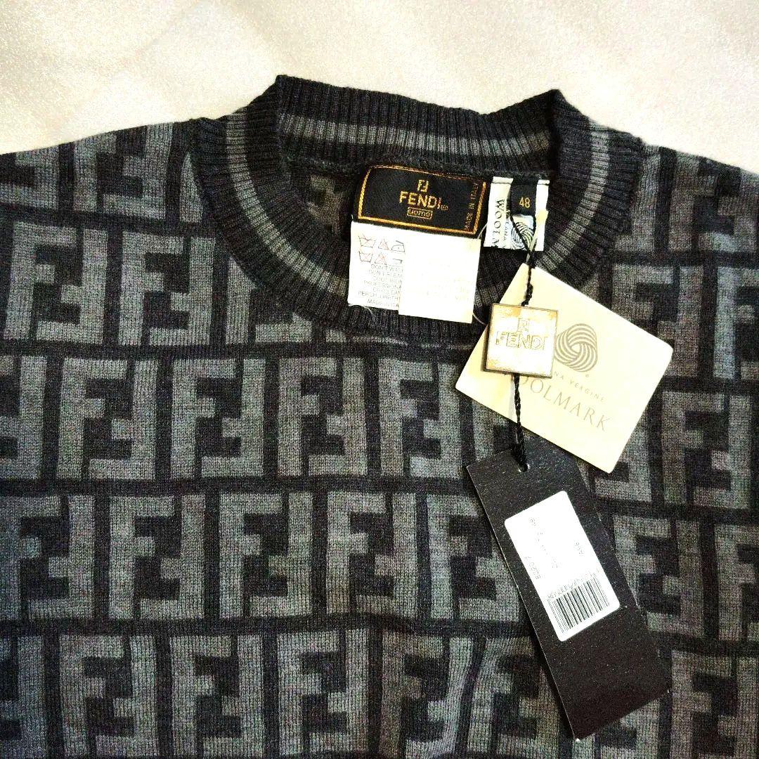 レア　FENDI フェンディ　ウール混　ズッカ　ニット　セーター　グレー　48
