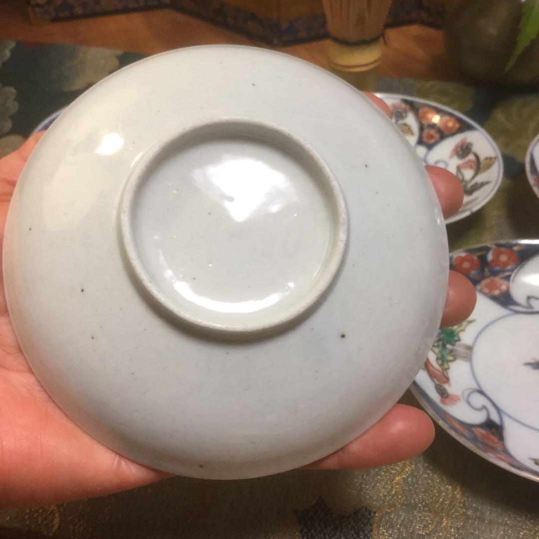 342 古伊万里 染錦手 小皿 アザミ紋様 5枚
