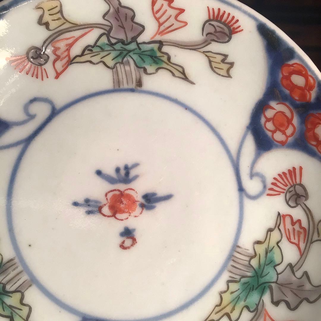 342 古伊万里 染錦手 小皿 アザミ紋様 5枚