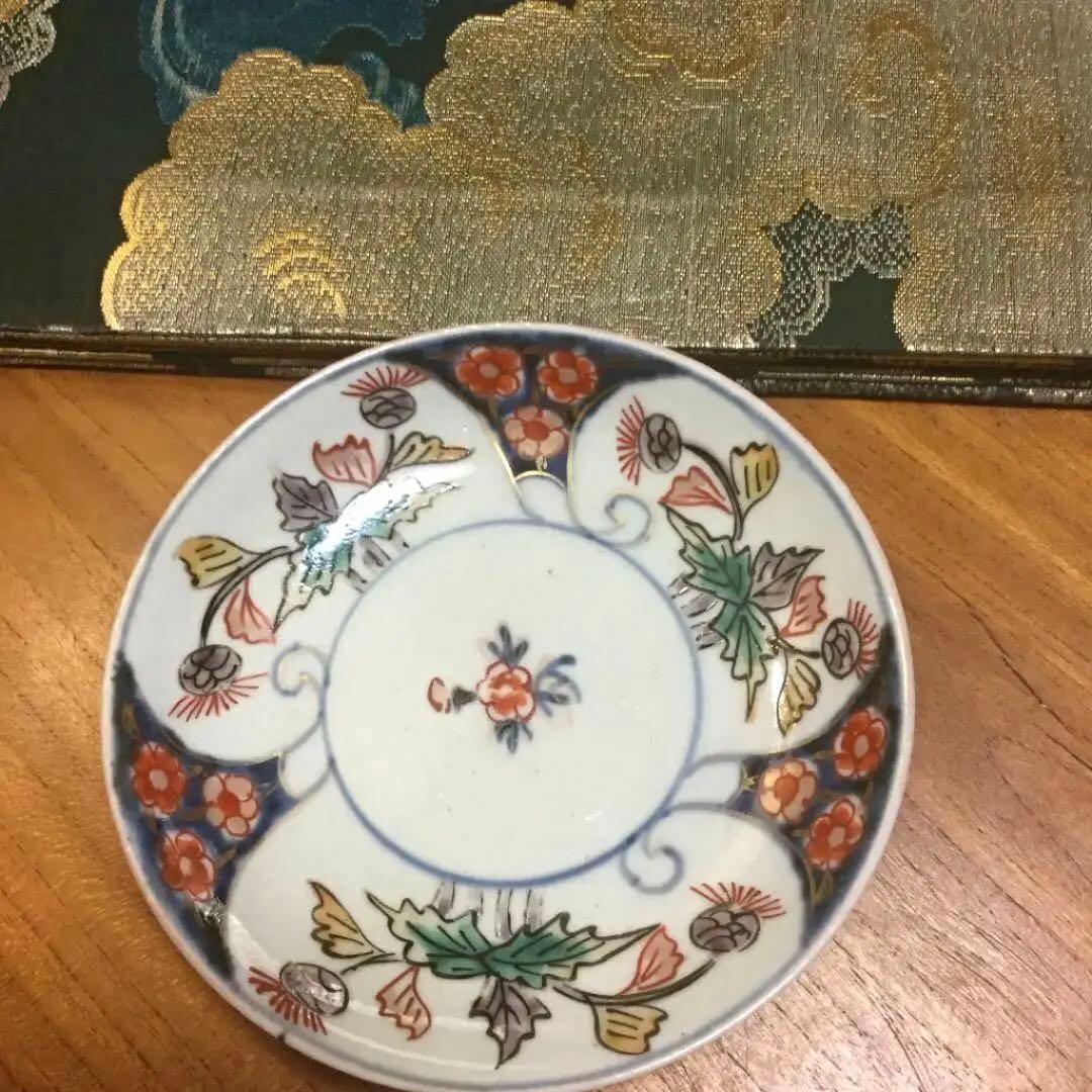 342 古伊万里 染錦手 小皿 アザミ紋様 5枚