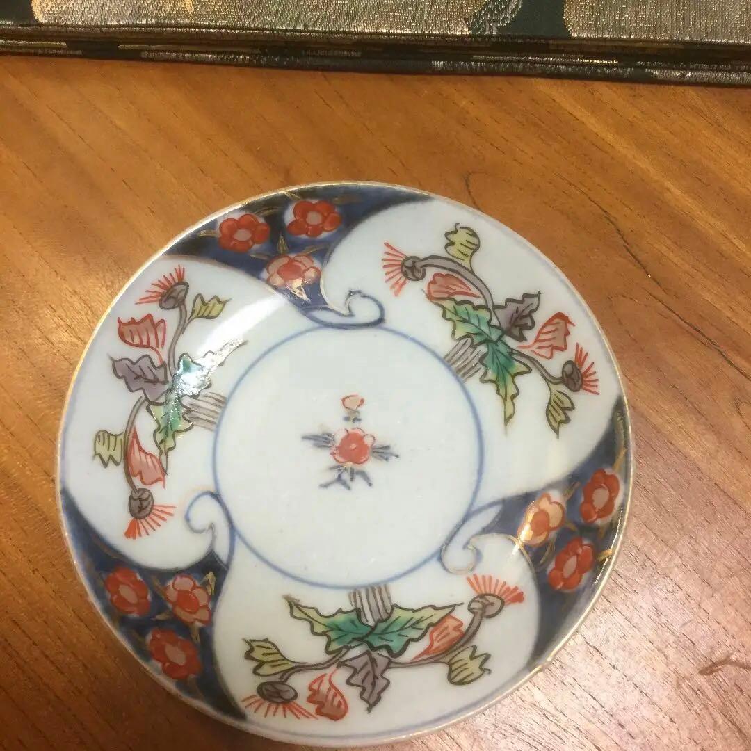 342 古伊万里 染錦手 小皿 アザミ紋様 5枚