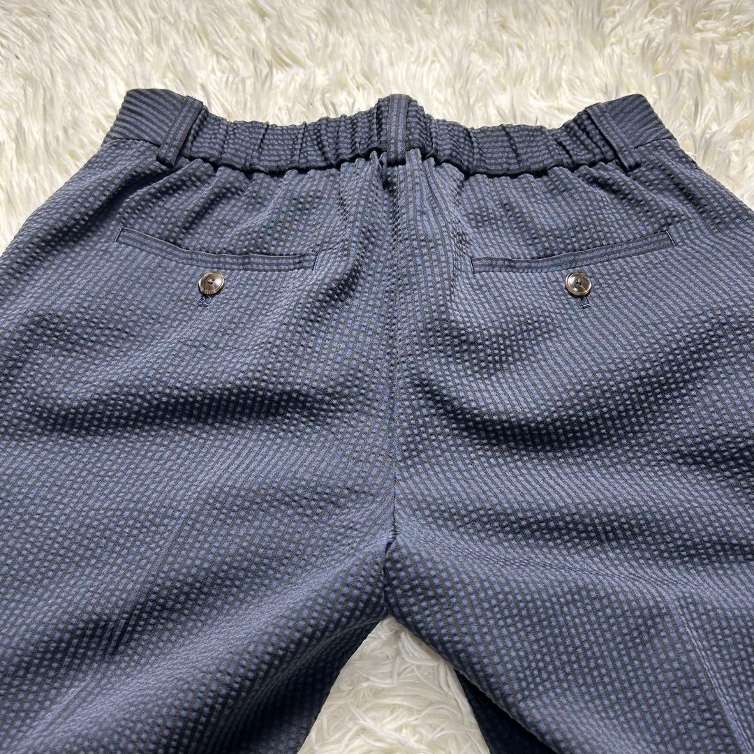 グリーンレーベルリラクシング シアサッカー パンツスーツ セットアップ ネイビー