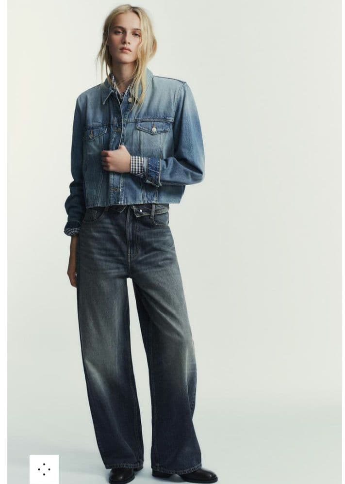 完売品 ZARA TRF ミッドライズ折り返しウエストデニムパンツ 34