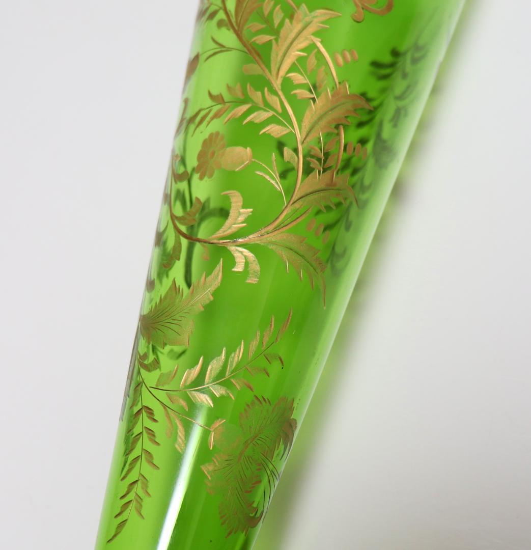 オールド・バカラ 1900年頃 緑硝子 31cm グラヴュール 金彩 大型 花瓶