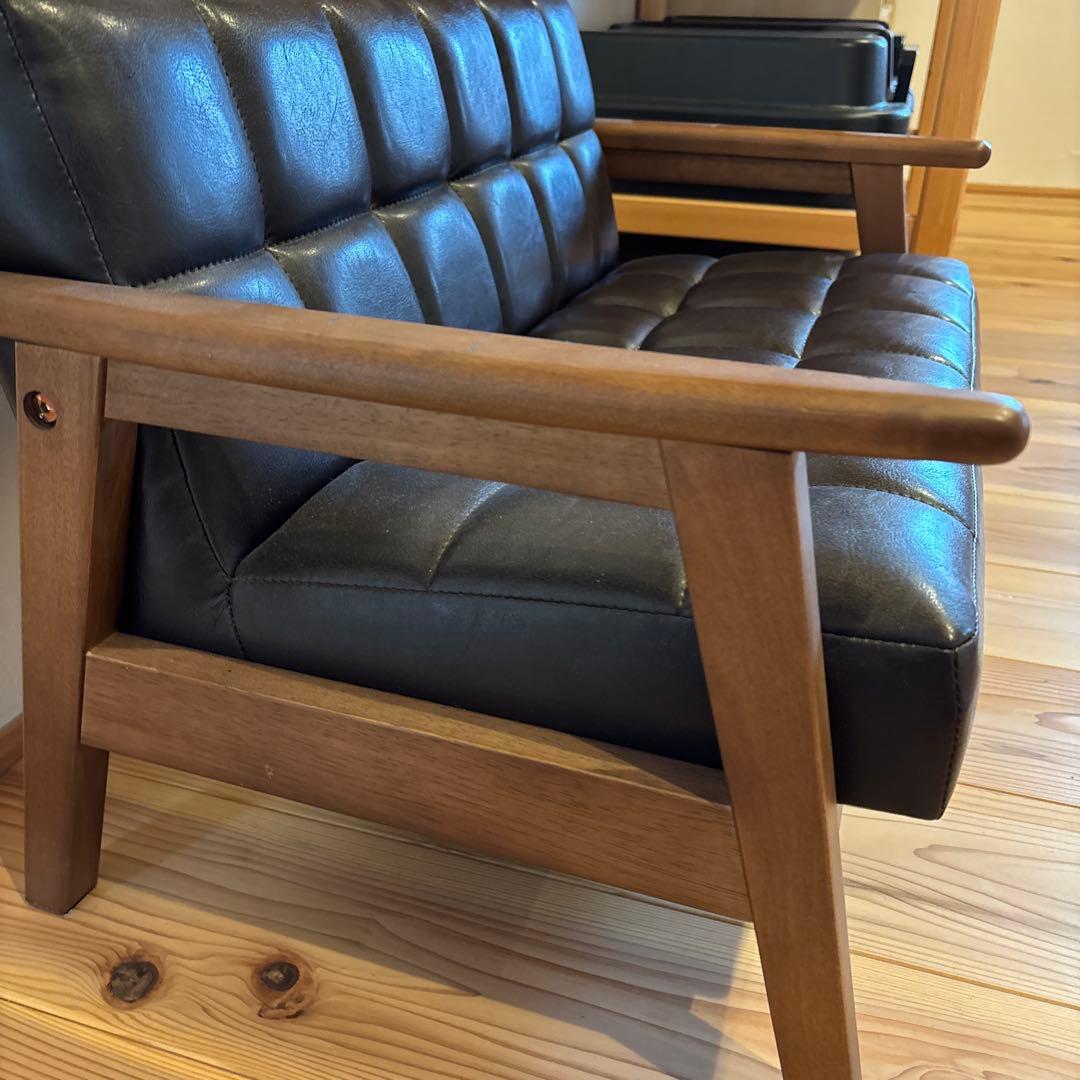 ダークブラウン レザー風 2人掛けソファ　カリモク風　子供用　キッズ