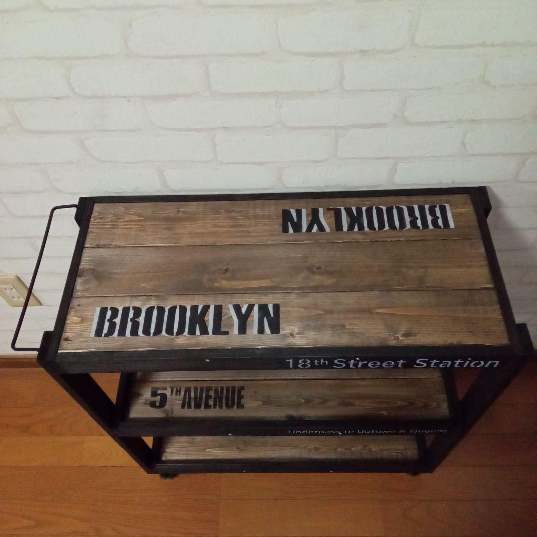 【ハンドメイド】ブルックリンスタイル キャスター付きワゴンシェルフ横幅60cm