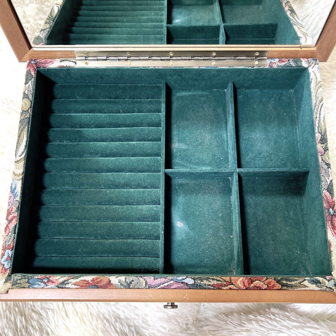 アンティーク ジュエリーボックス ゴブラン織 メイクボックス 鏡台 小引出し