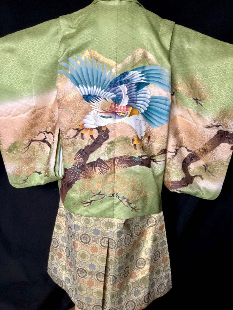 七五三 5歳　男の子　抹茶色　羽織　着物　袴　セット 753 5才　五歳　男児