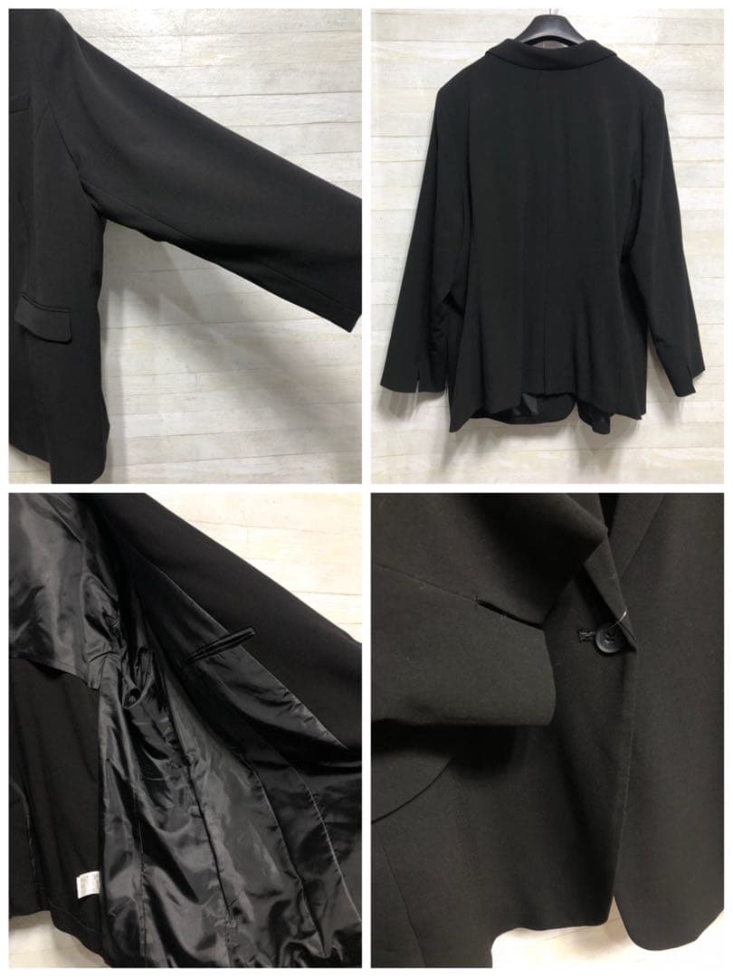 新品☆6Lテーパードパンツスーツ黒系無地ストレッチお仕事フォーマル〇D383