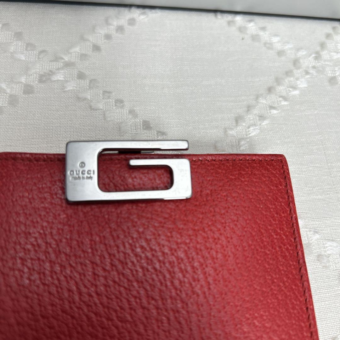 【極美品】GUCCI Gクリップコンパクト二つ折財布　レッド