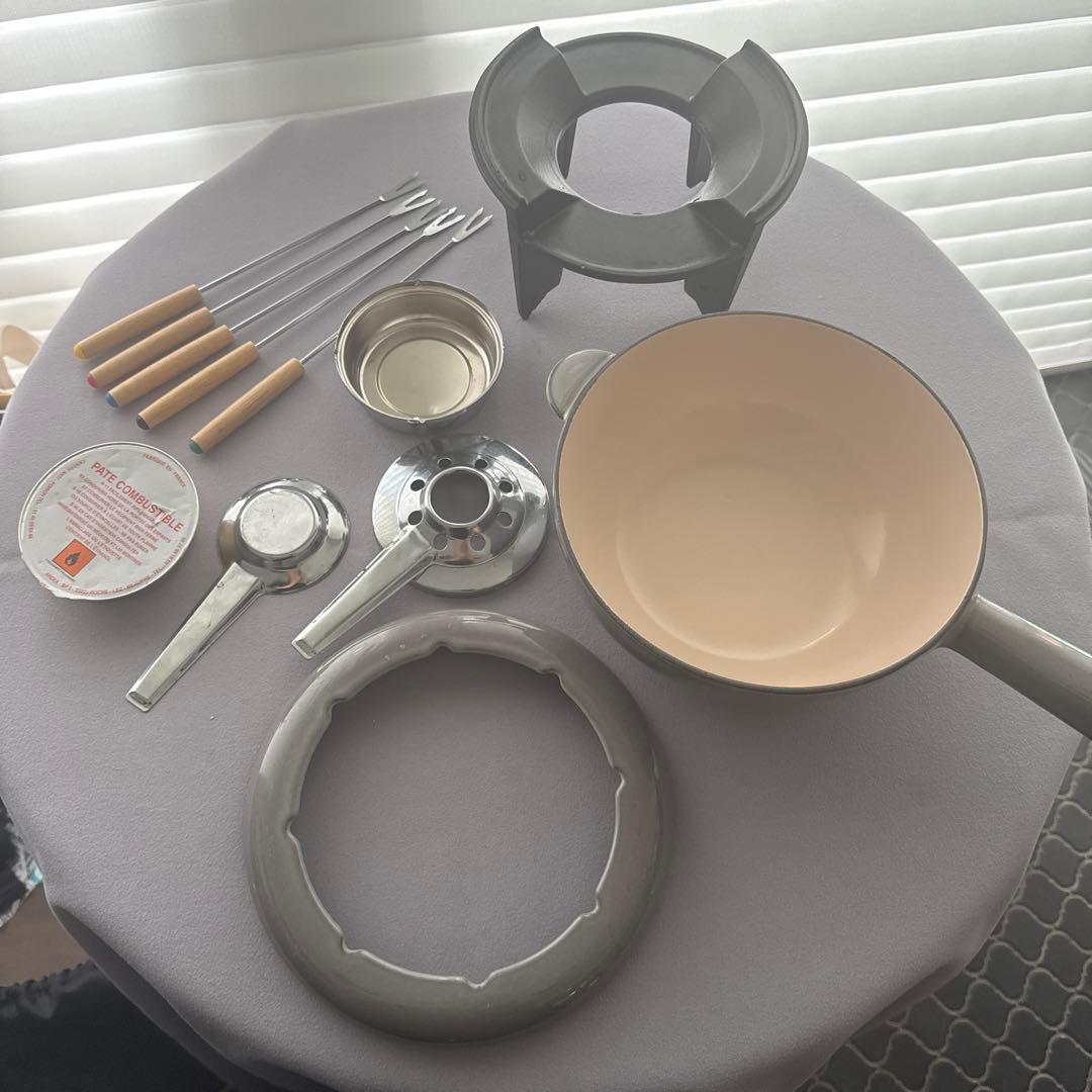 ストウブ　 フォンデュ鍋 グレー 陶器 フォーク5本付き