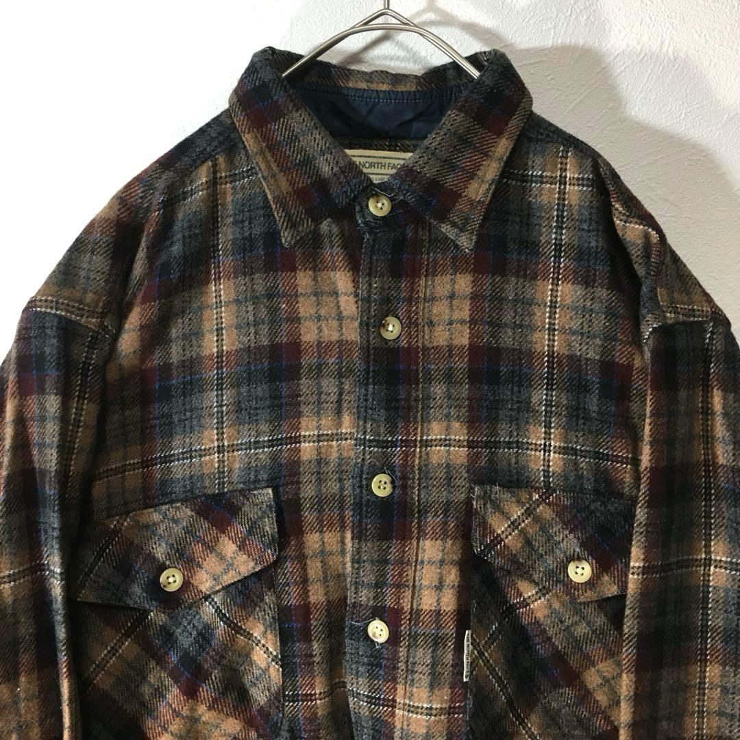 【個性派古着】ノースフェイス　日本製　長袖総柄デザインシャツ　チェック柄　M