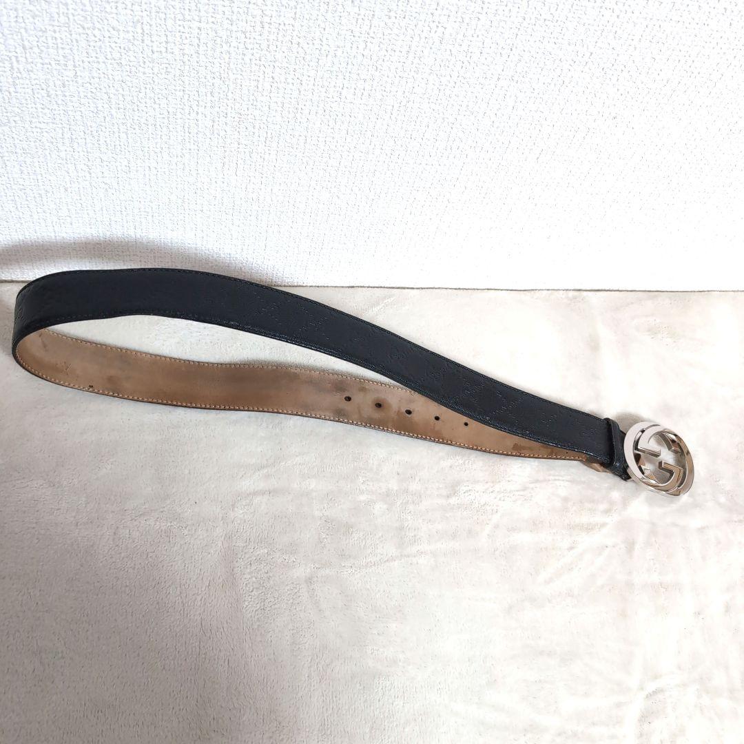 dz24 GUCCI レザーベルト 黒 GGロゴ 総柄 メンズMサイズ相当