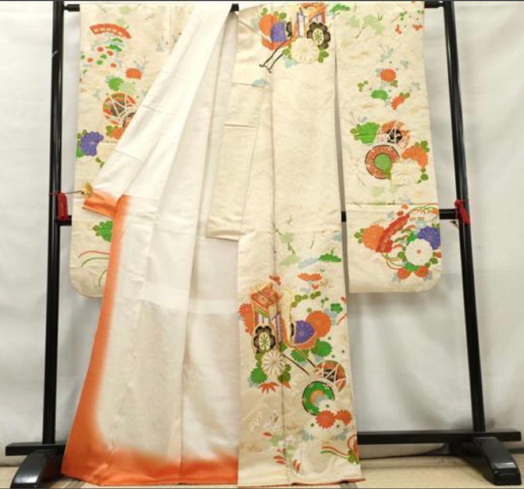 振袖フルセット6点サイズM〜Ｌ駒刺繍　寿光織り　御所車花鼓文　金彩　金糸　正絹