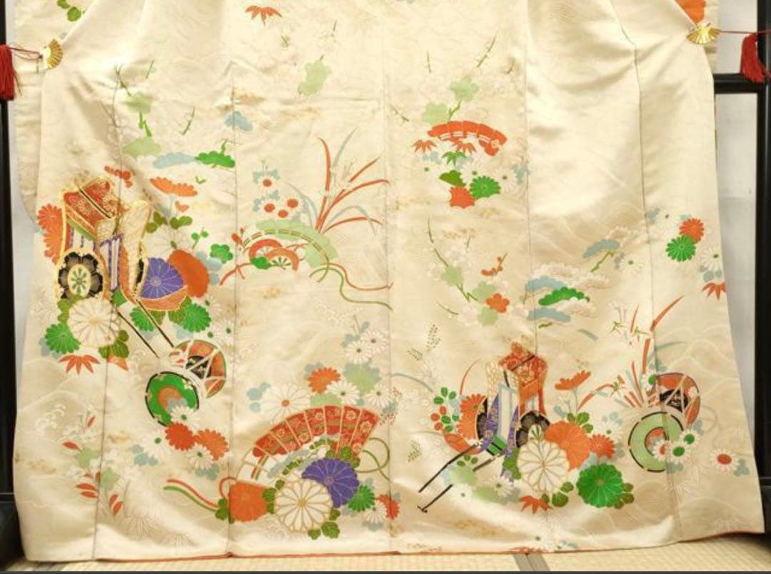 振袖フルセット6点サイズM〜Ｌ駒刺繍　寿光織り　御所車花鼓文　金彩　金糸　正絹
