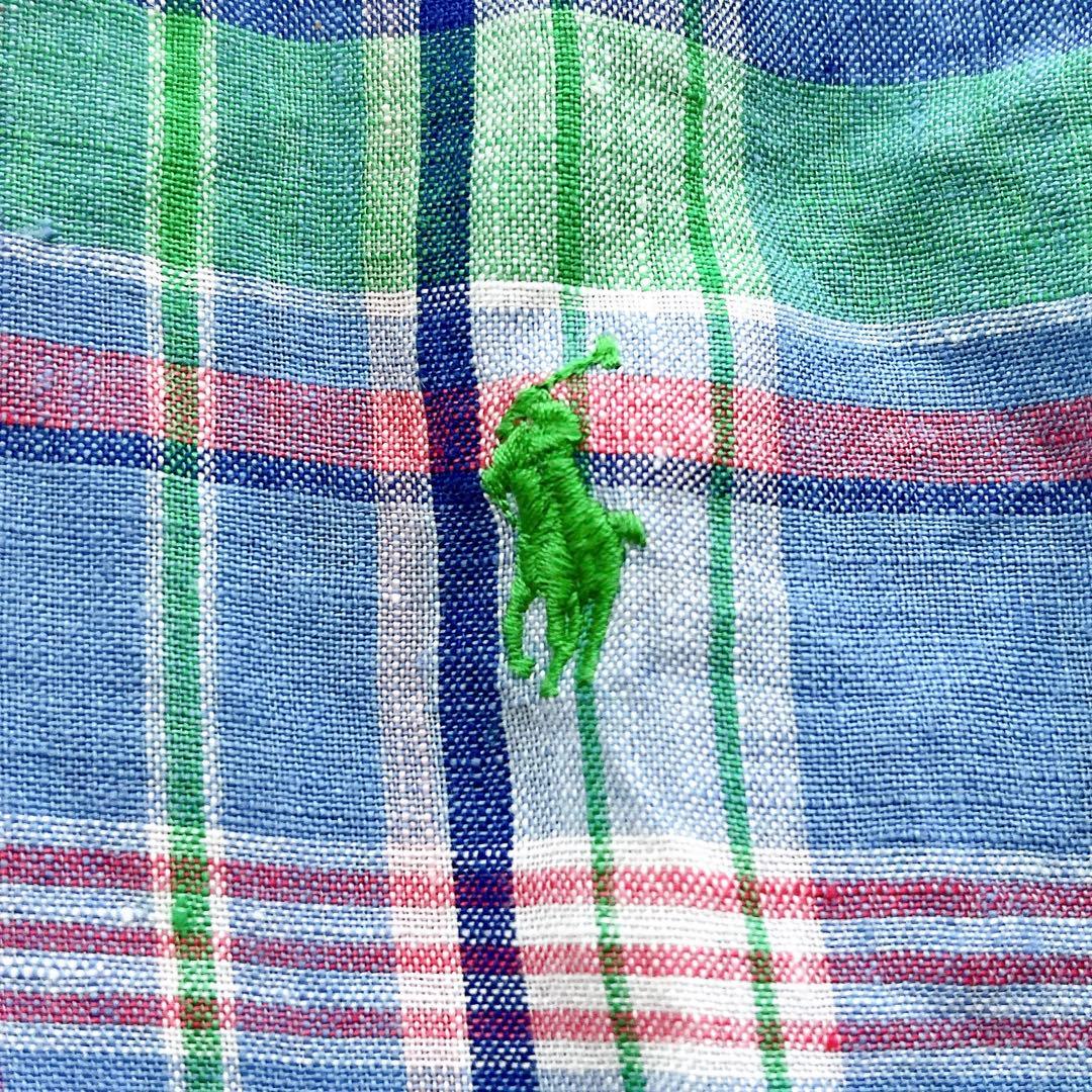 【美品】ラルフローレン リネン100% 半袖シャツ ポニー ロゴ刺繍 ゆったり