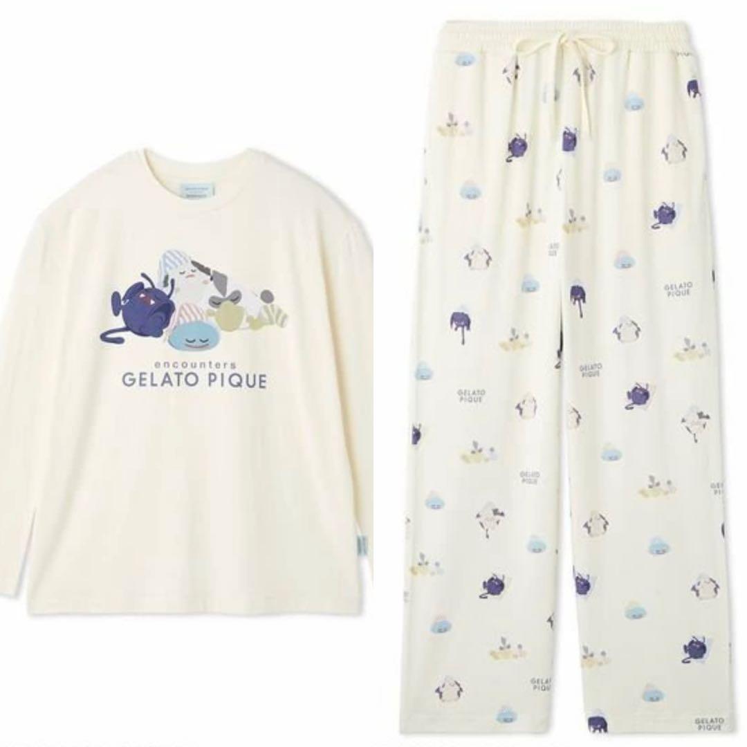 ジェラピケドラクエレディースモンスターワンポイントロンT＆総柄ロングパンツセット