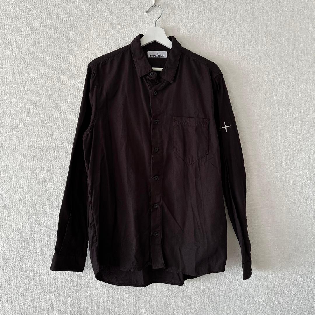 STONE  ストーンアイランド 刺繍ロゴ リネン シャツ