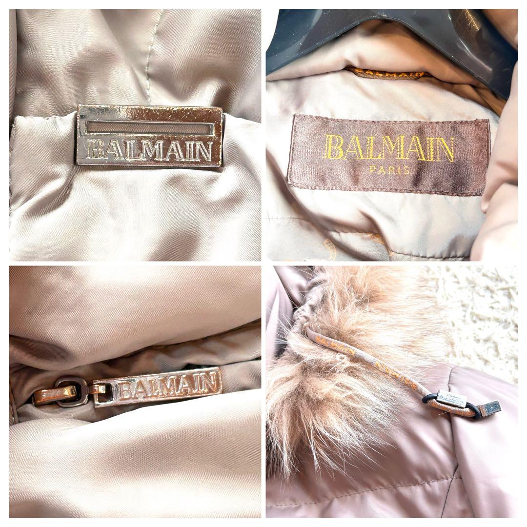 【BALMAIN 】本毛皮 ベルト付きダウンコートLフォックスファー バルマン