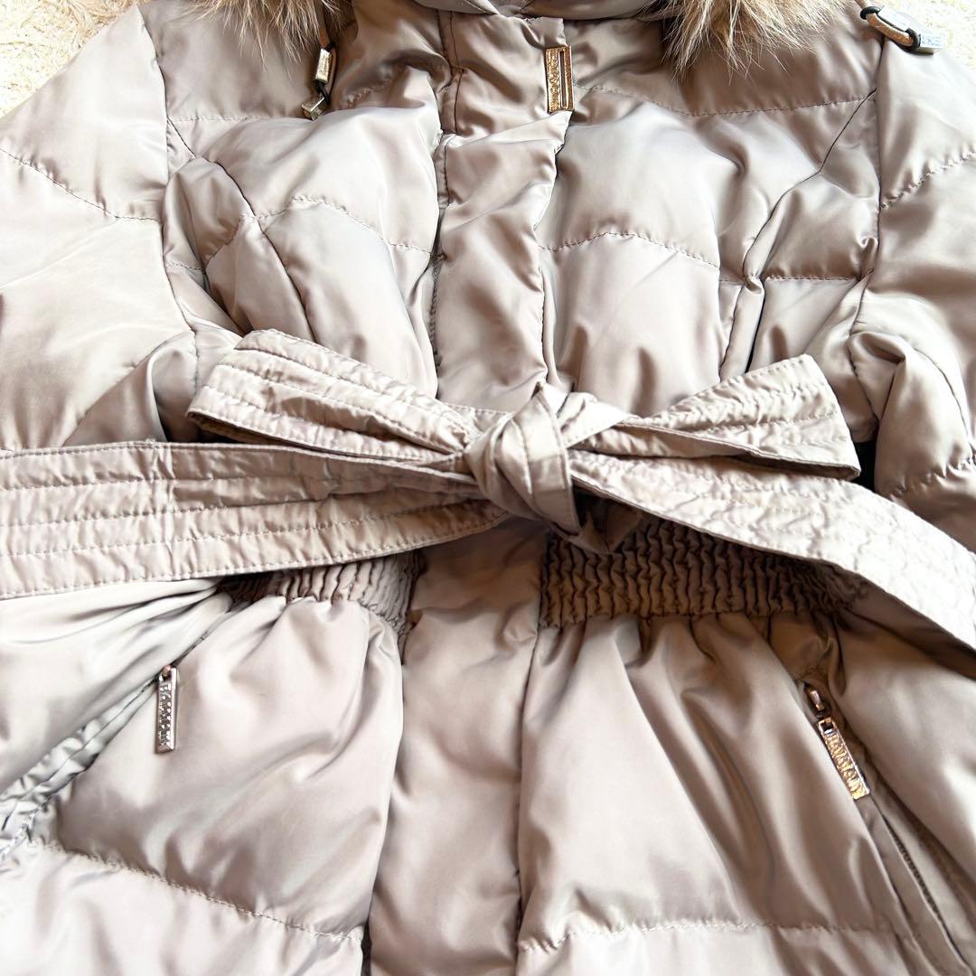 【BALMAIN 】本毛皮 ベルト付きダウンコートLフォックスファー バルマン