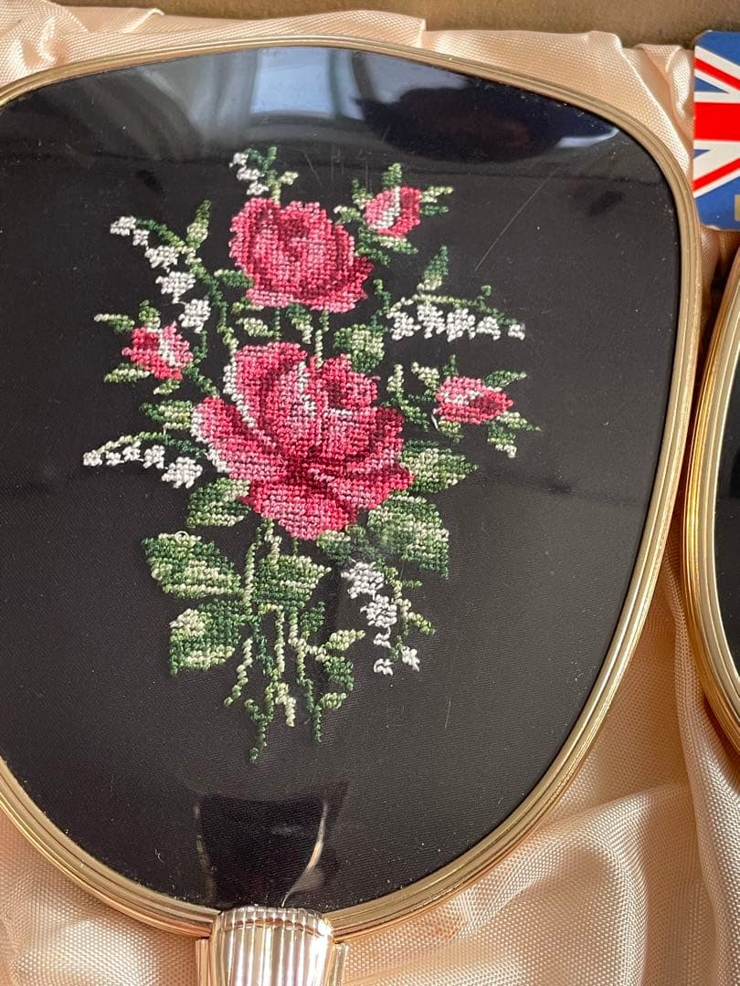 イギリス製 mascot 花柄 化粧台セット アンティーク ミラーブラシセット