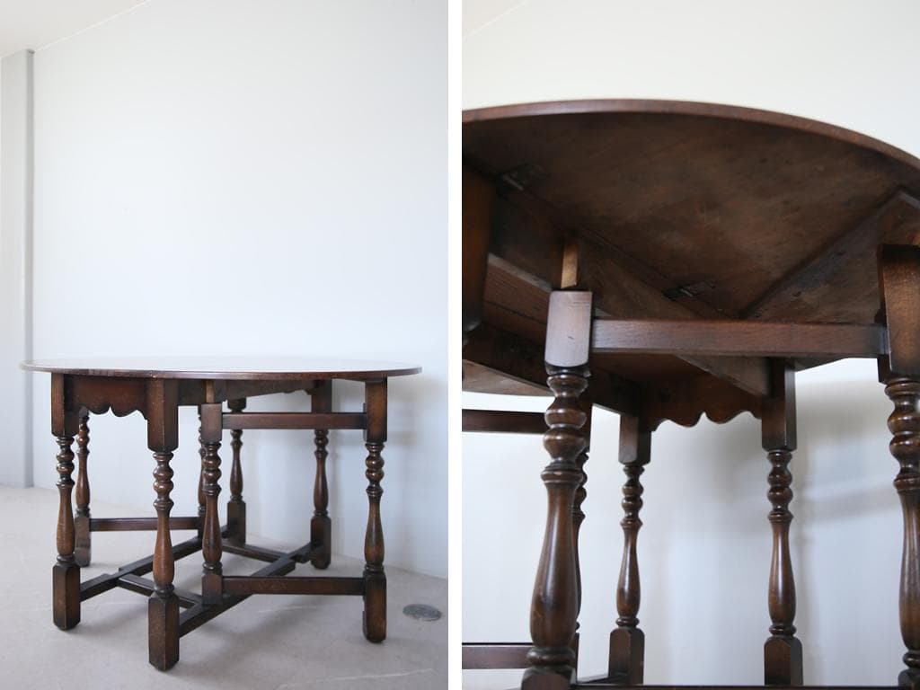 英国アンティーク木製ゲートレッグテーブル/ダイニング机バタフライ(87-235)