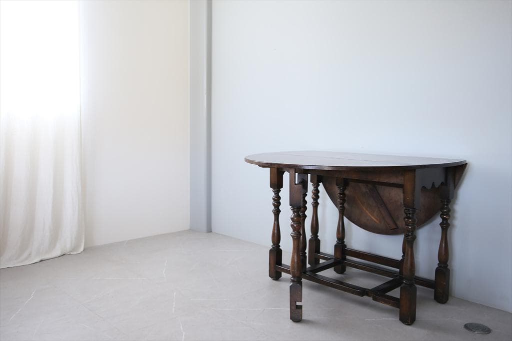 英国アンティーク木製ゲートレッグテーブル/ダイニング机バタフライ(87-235)