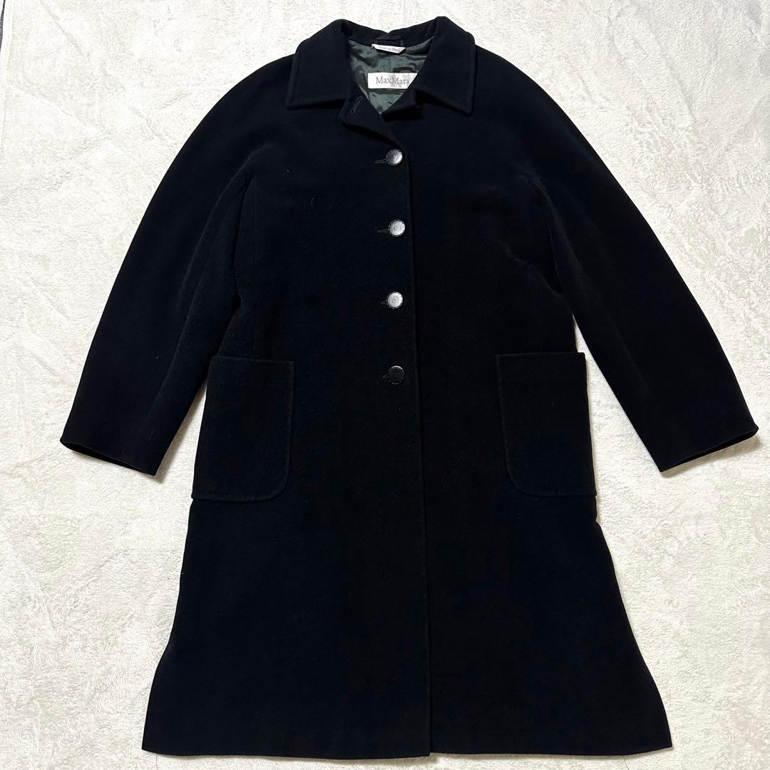 上質✨高級✨MaxMara 白タグ ロングコート ウール アンゴラ 黒 42