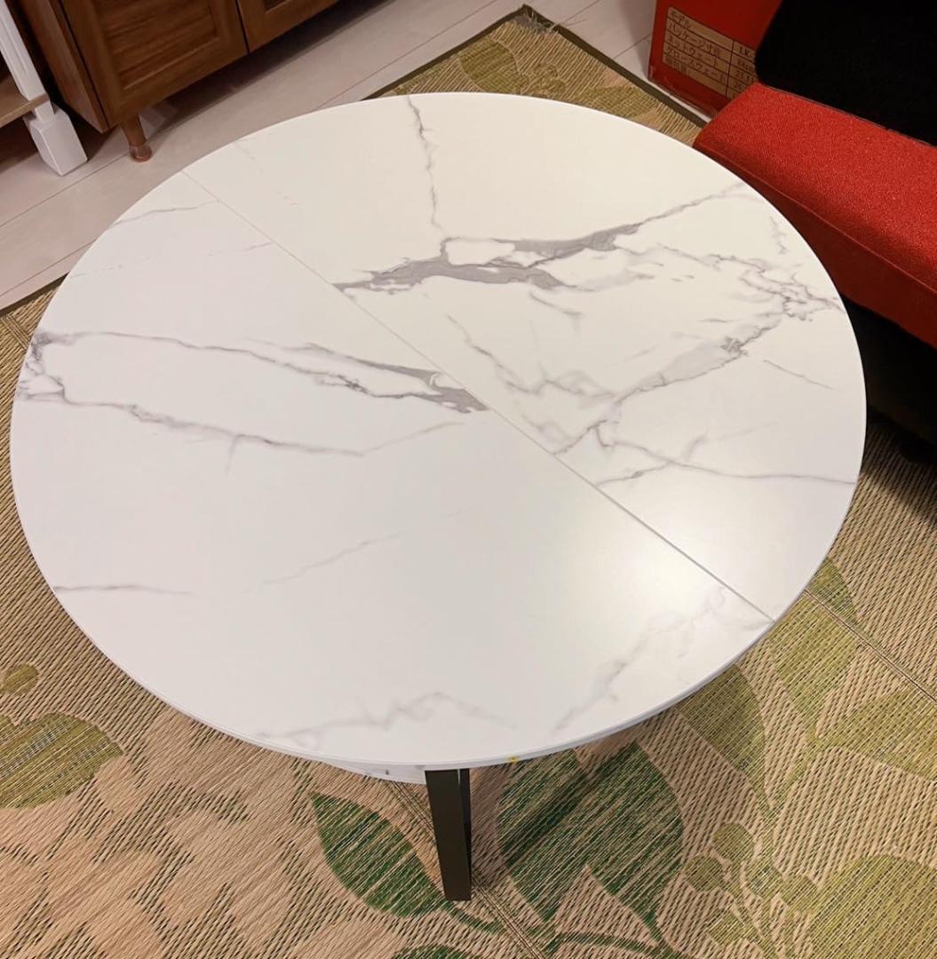 大理石風 おしゃれなリビング 丸 収納 センター ローテーブル