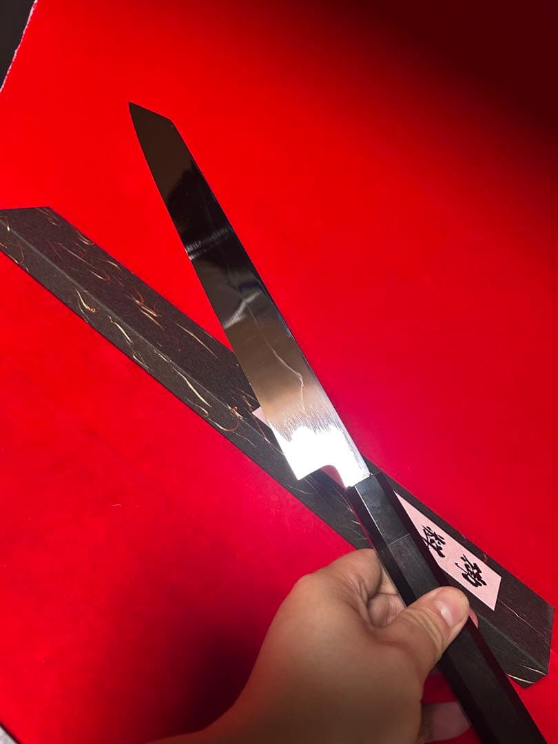 包丁　切付型　本焼　富士山満月波紋　白鋼　中子刻印有り　製造終了品　未使用