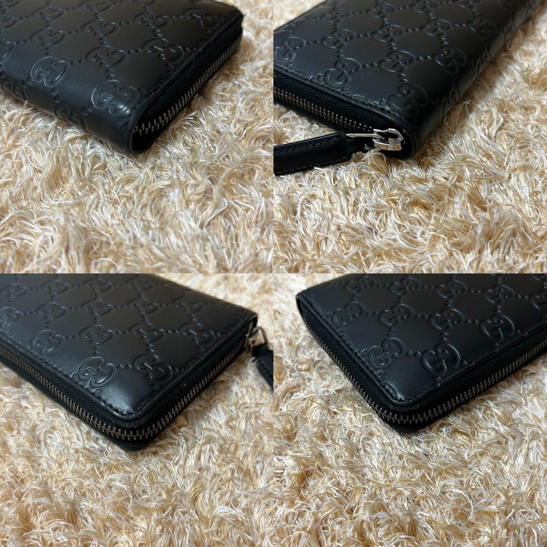 美品✨ グッチ シマ レザー ラウンドジップ 長財布　ブラック