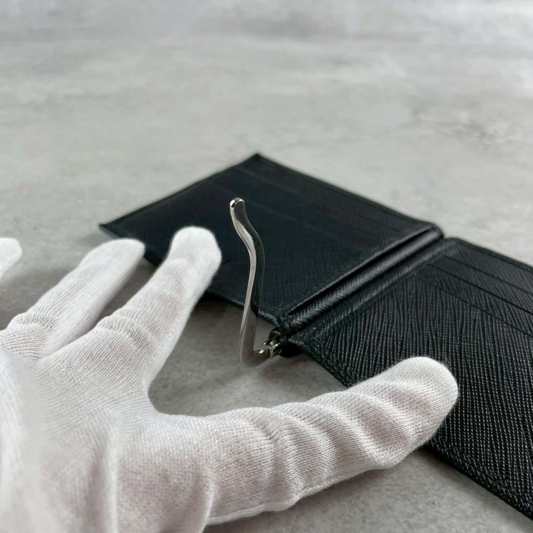 【新品同様 付属品完備】PRADA マネークリップ 三角ロゴ サフィアーノ 黒