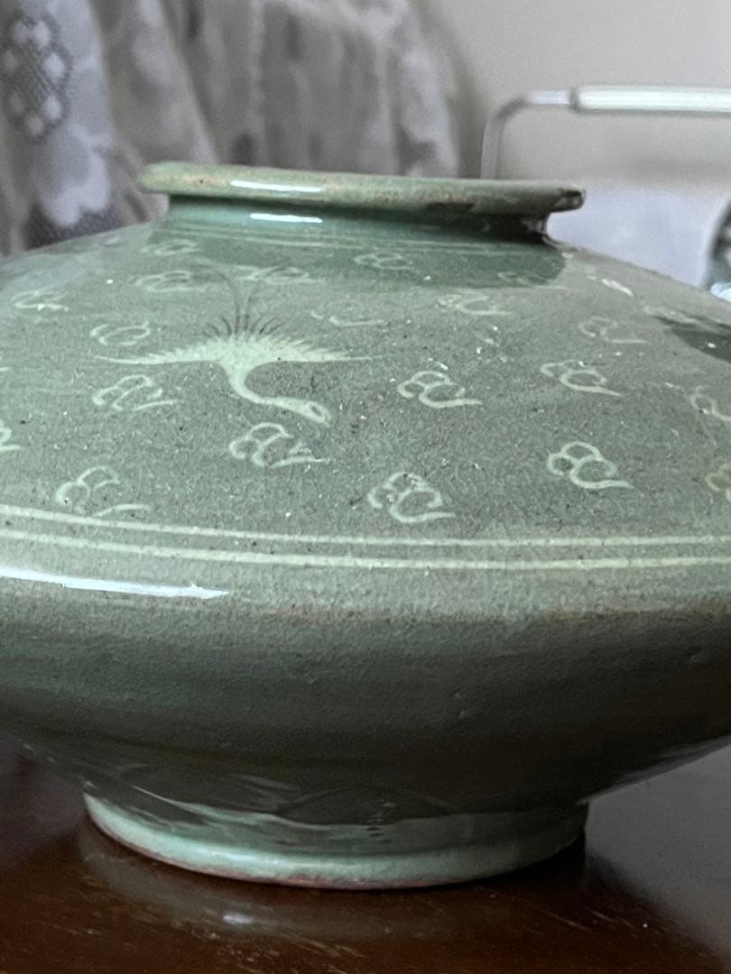 高麗青磁　象嵌　花入れ　花器　花びん　アンティーク　中国　骨董　鳳凰　雲