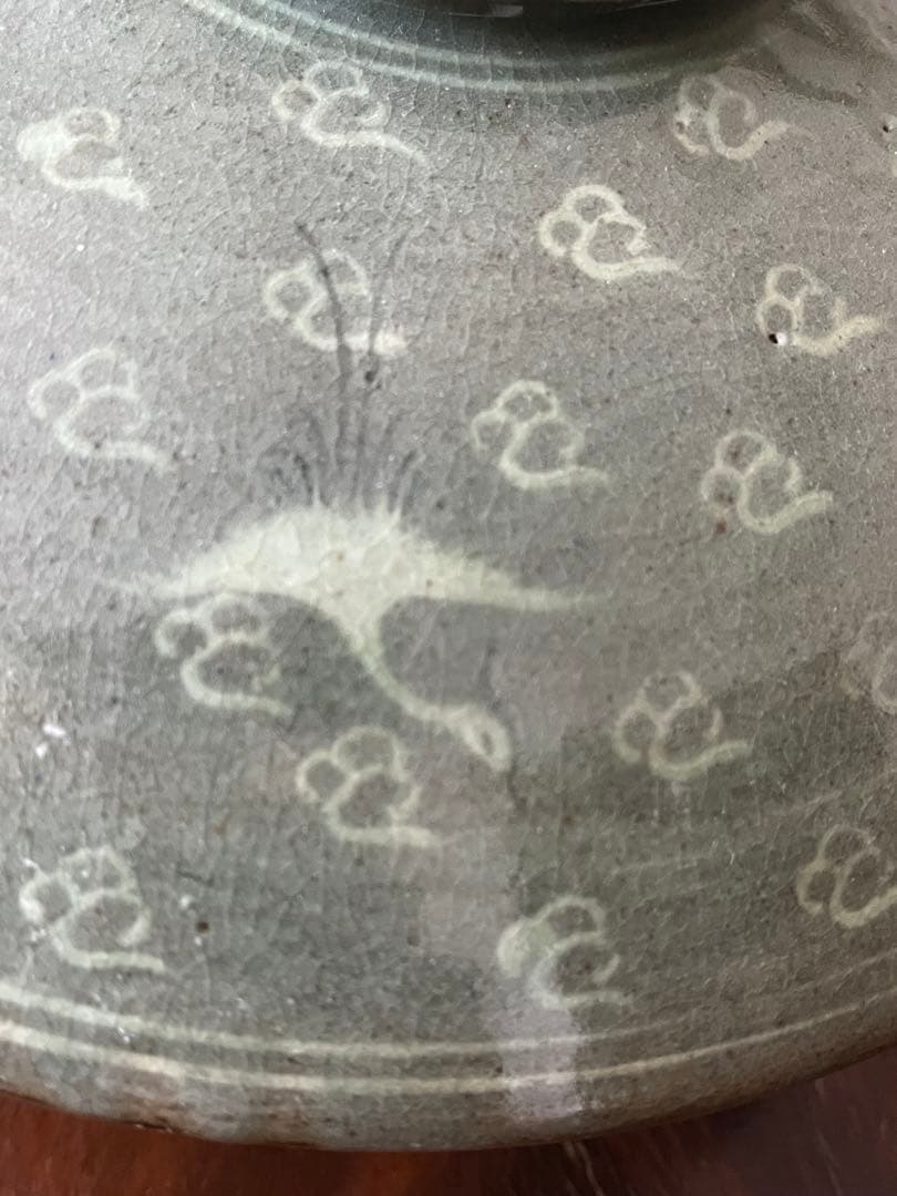 高麗青磁　象嵌　花入れ　花器　花びん　アンティーク　中国　骨董　鳳凰　雲