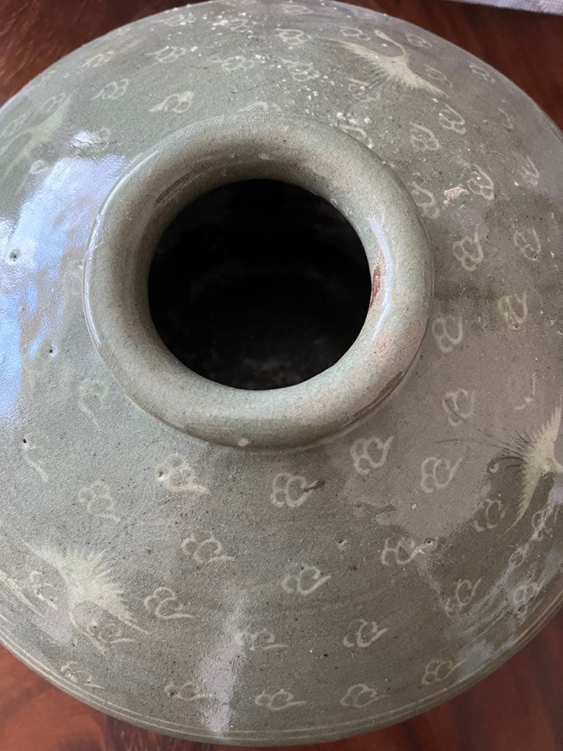 高麗青磁　象嵌　花入れ　花器　花びん　アンティーク　中国　骨董　鳳凰　雲