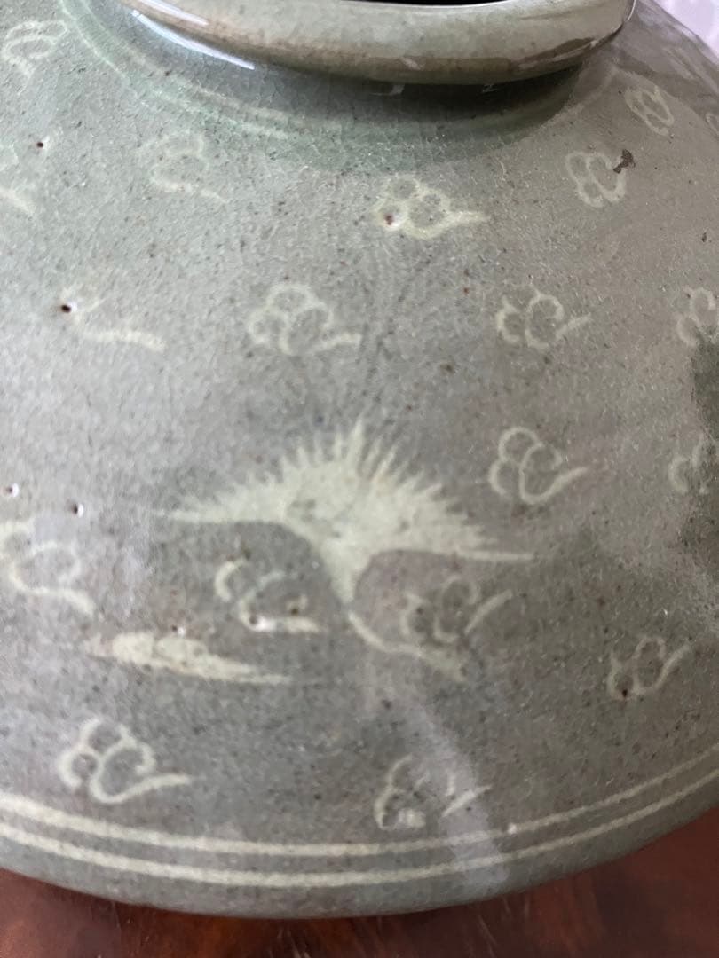 高麗青磁　象嵌　花入れ　花器　花びん　アンティーク　中国　骨董　鳳凰　雲