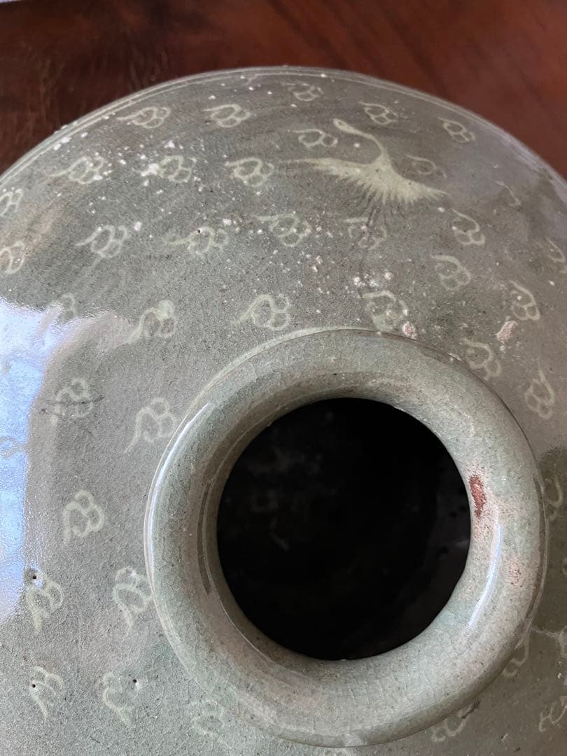 高麗青磁　象嵌　花入れ　花器　花びん　アンティーク　中国　骨董　鳳凰　雲